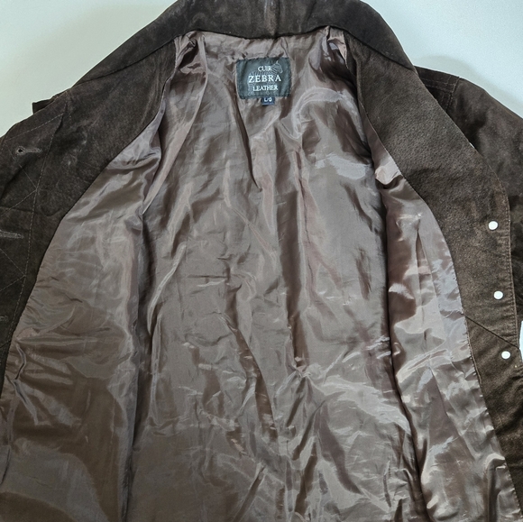 VTG Cuir Zebra brown leather suede trucker jacket size women L men M - Picture 9 of 12